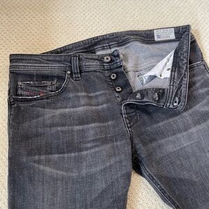 Slim Black Washed Men's Jeans with Button-Fly
